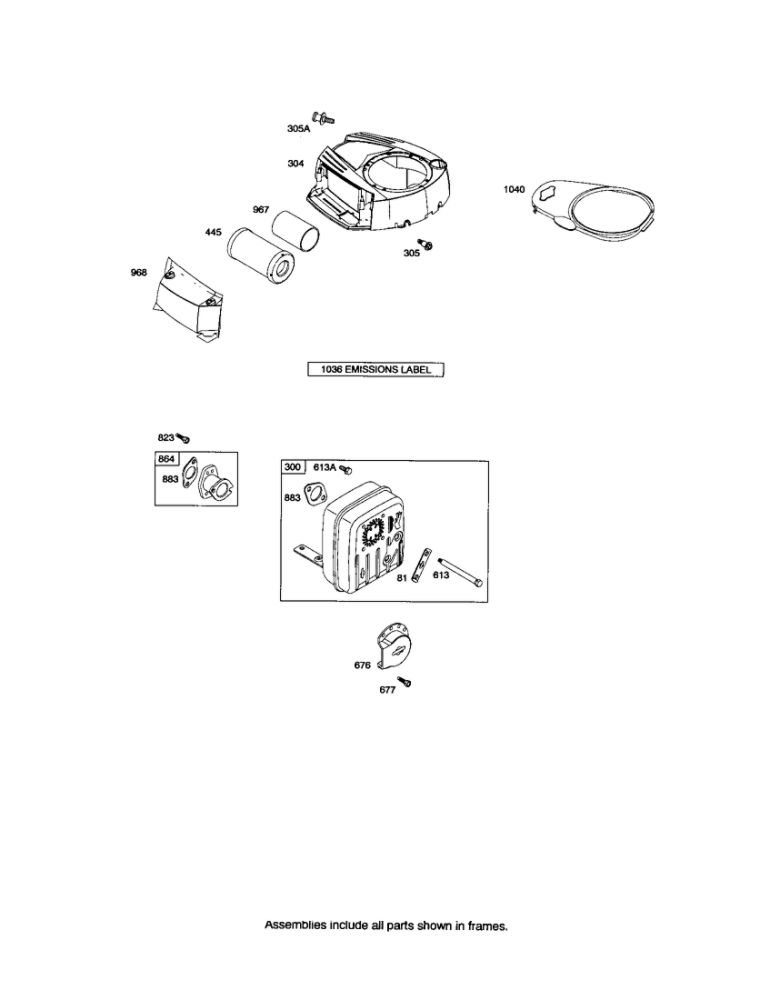 Muffler/Blower Housing Diagram and Parts List for 331800-0036-E1  Briggs and Stratton Engine